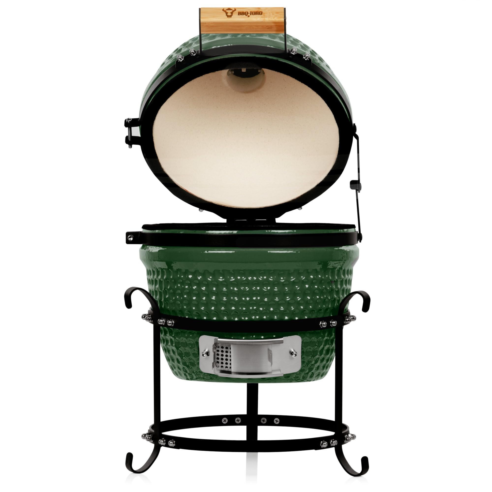 BBQ-Toro Kamado Grill Holzkohlegrill Haiiro Ø 32 cm | Grün | Mini Holzkohlegrill mit Thermometer & Holzgriffen | Keramikgrill rund | Ceramic Grill Ei, Smoker, BBQ Grillofen, Kamado BBQ