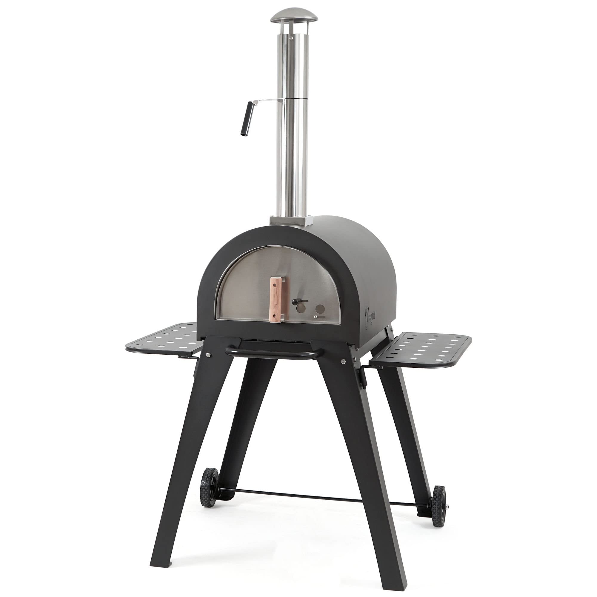 BBQ-Toro Pizzaofen "Havai" mit Schamottesteinen, 2 Seitenablagen und 2 Rädern | Pizza Steinbackofen für Garten, Terrasse | Outdoor Pizza Ofen, Holzbackofen, Pizza Grill
