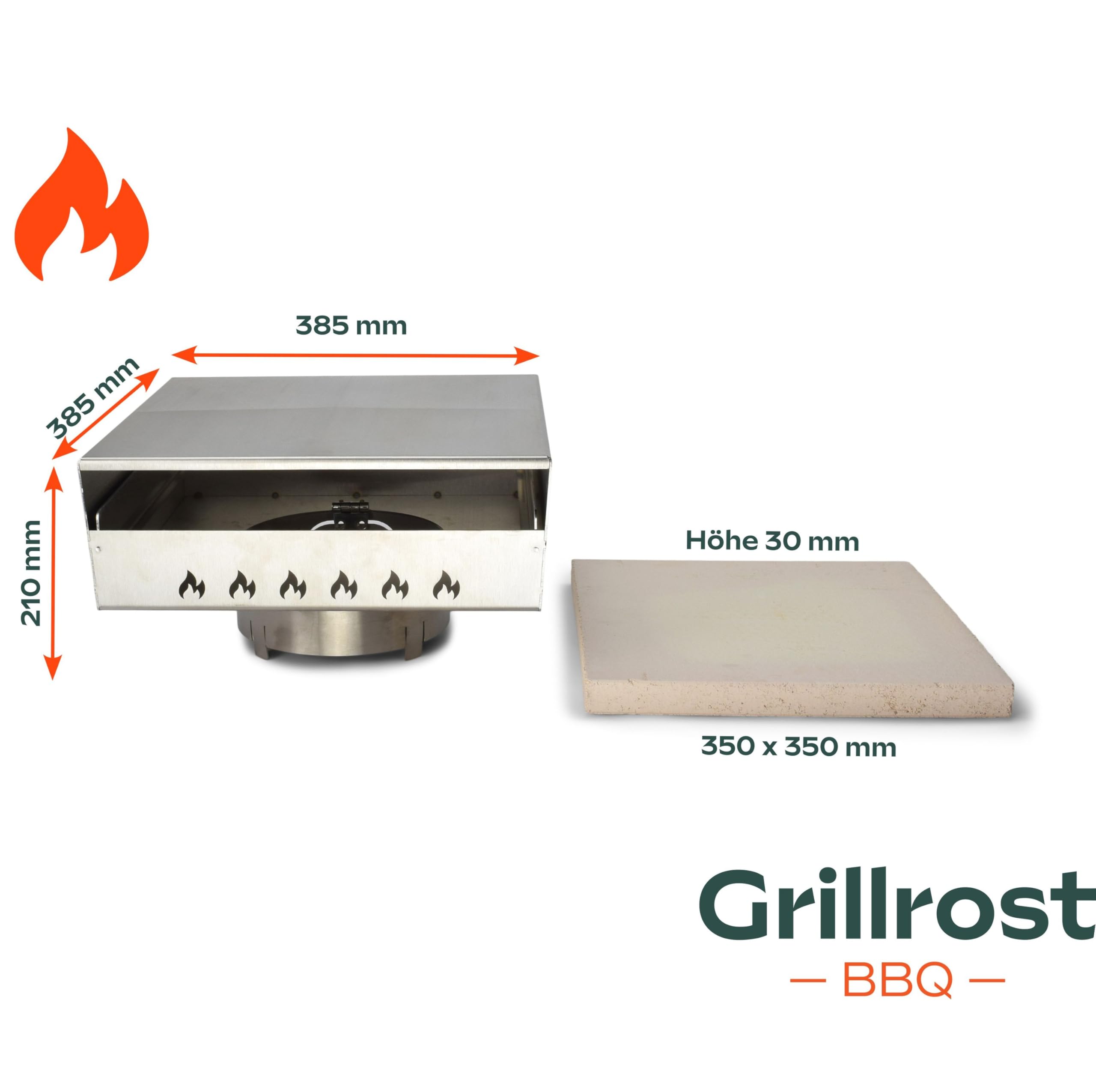 Grillrost.com Das Original Feuerplatte Pizzaaufsatz | Pizzabox aus Edelstahl - perfekte Oberhitze für Deine Pizza wie aus dem Holzofen