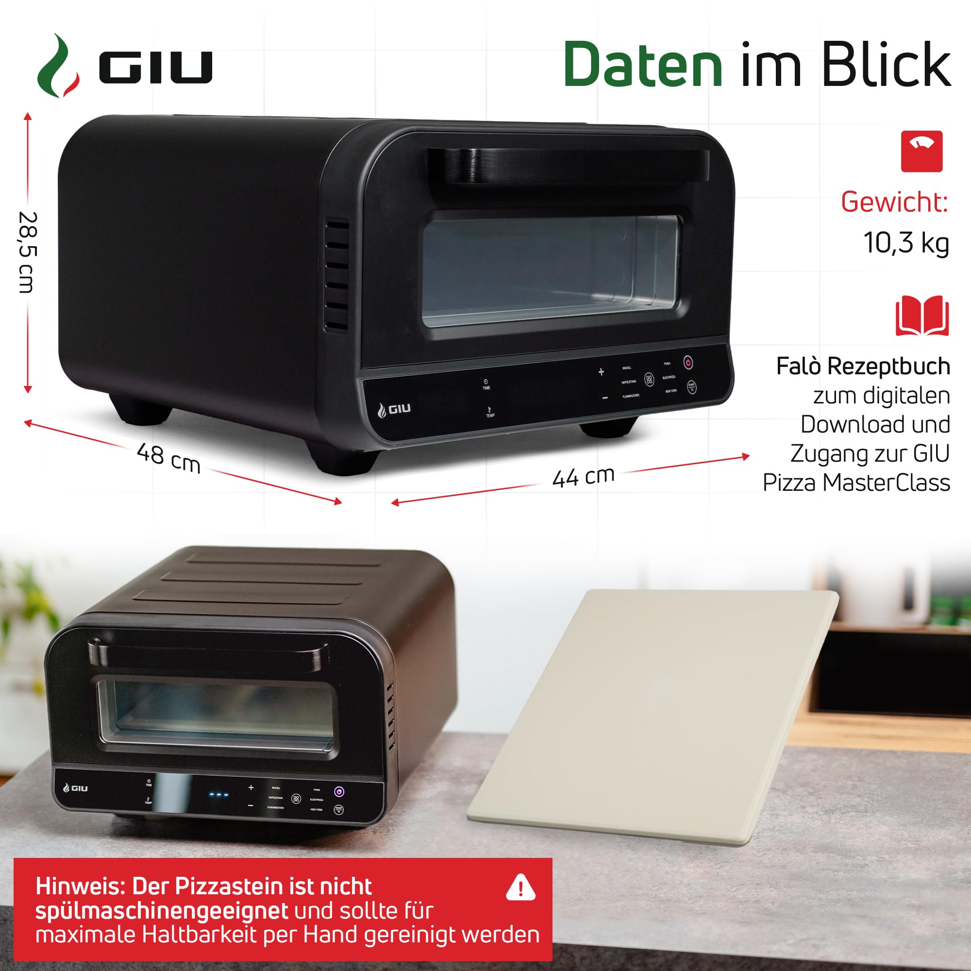 Elektrischer Pizzaofen - Starker Elektro-Ofen für neapolitanische Pizza | Backofen, Pizzaofen, elektrisch, Electric Oven | Über 400 Grad FusionHeat-Tech | Genieße Steinofen-Geschmack Zuhause | GIU