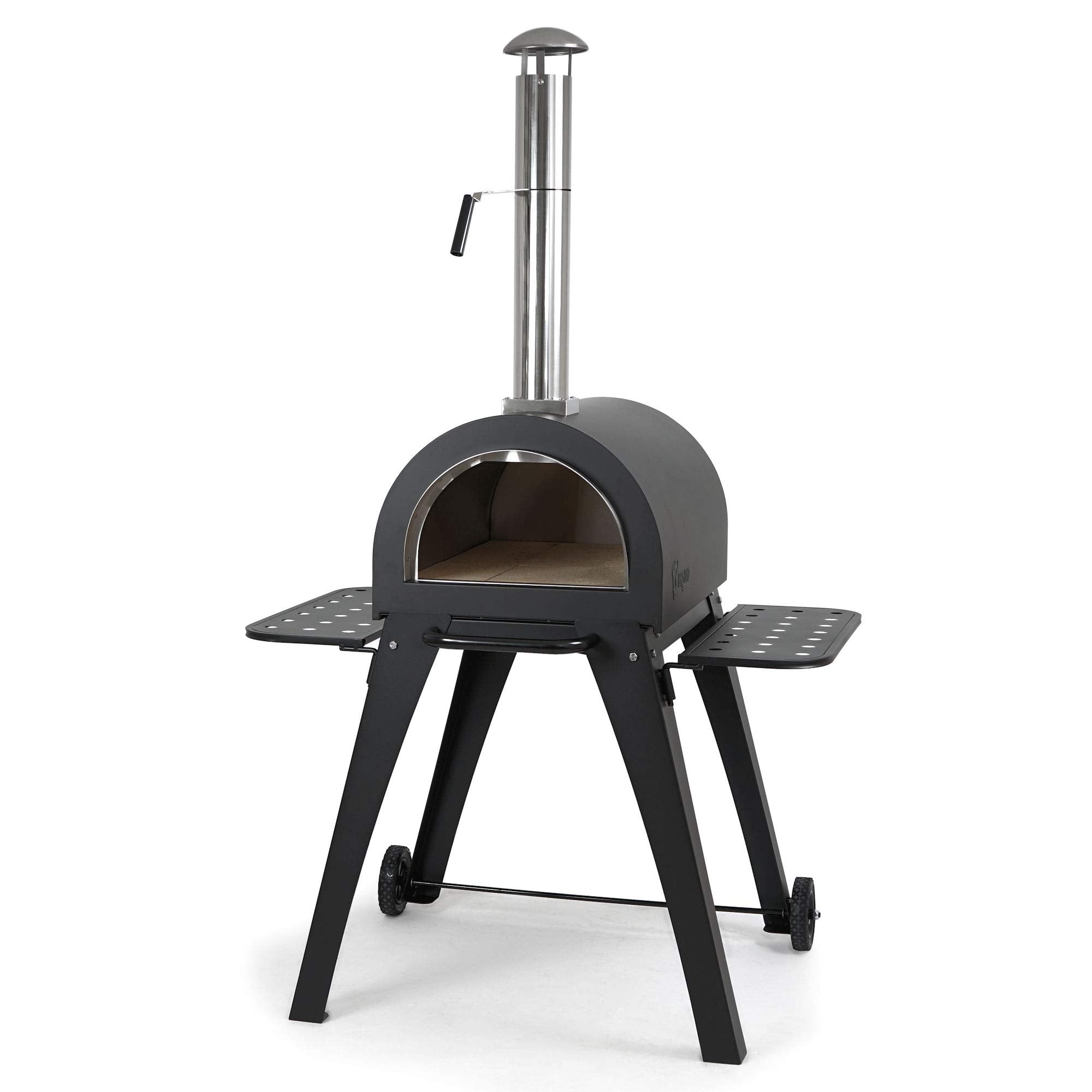BBQ-Toro Pizzaofen "Havai" mit Schamottesteinen, 2 Seitenablagen und 2 Rädern | Pizza Steinbackofen für Garten, Terrasse | Outdoor Pizza Ofen, Holzbackofen, Pizza Grill