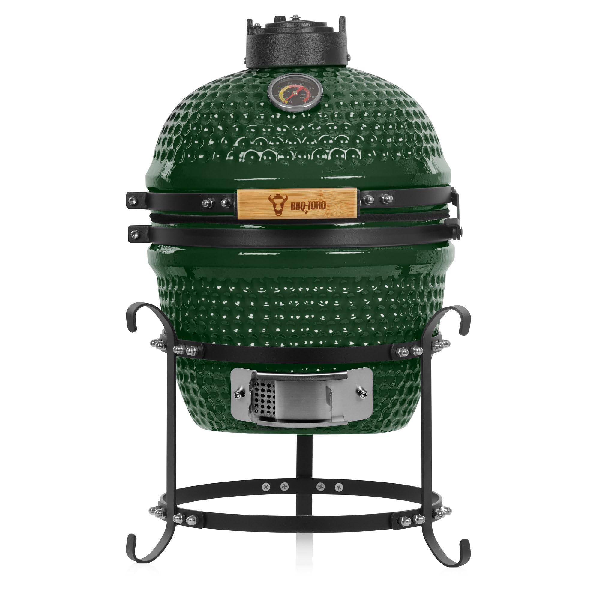 BBQ-Toro Kamado Grill Holzkohlegrill Haiiro Ø 32 cm | Grün | Mini Holzkohlegrill mit Thermometer & Holzgriffen | Keramikgrill rund | Ceramic Grill Ei, Smoker, BBQ Grillofen, Kamado BBQ