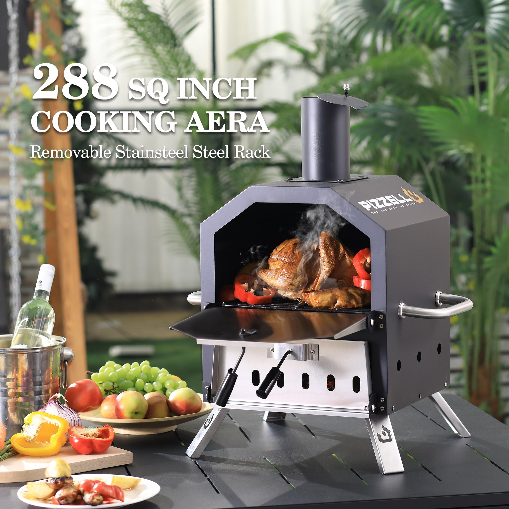 Pizzello Outdoor- Pizzaöfen Holzbefeuerter Pizzaöfen zum Backen von 2 Pizzen im Freien mit Pizzastein, Pizzaschieber, Deckel