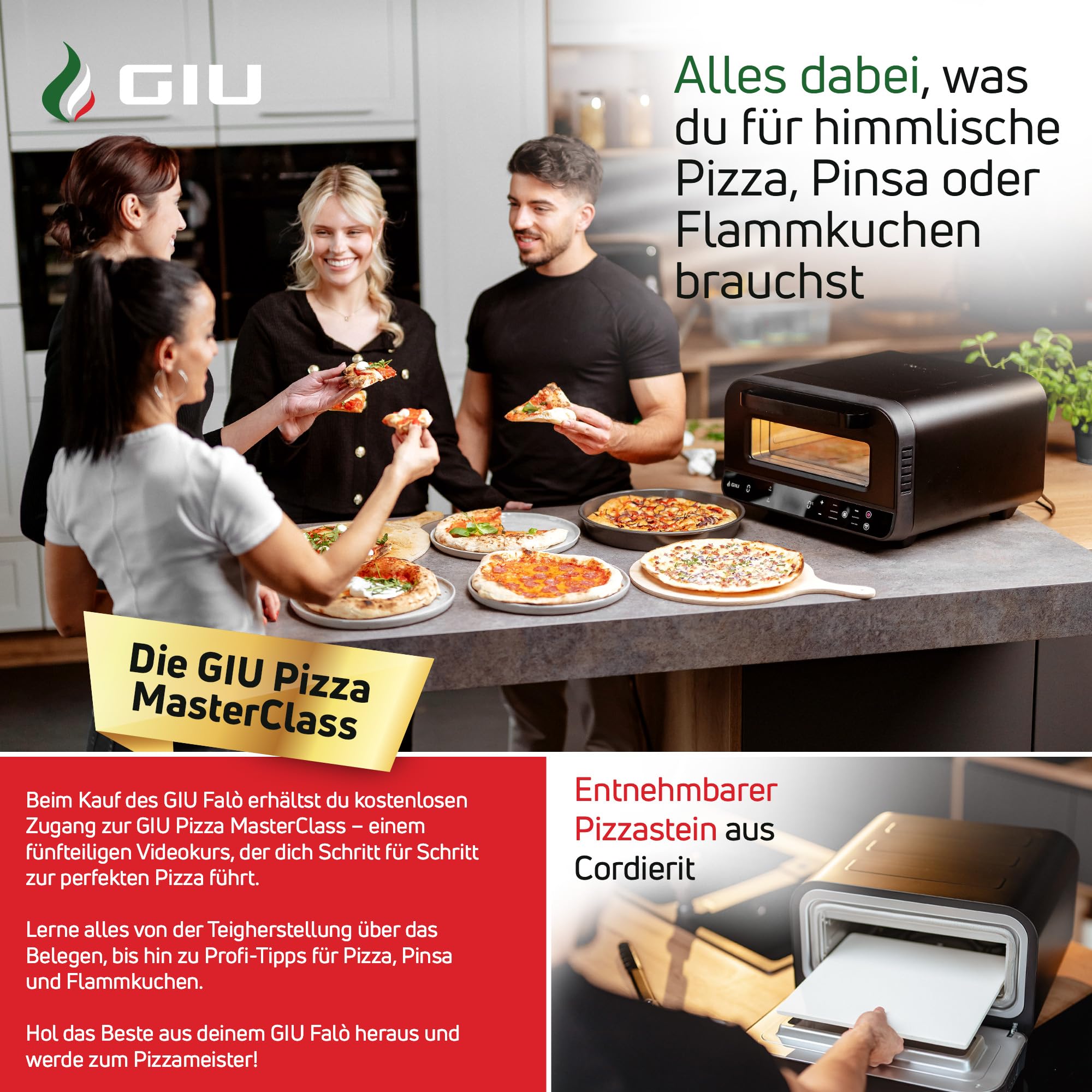 Elektrischer Pizzaofen - Starker Elektro-Ofen für neapolitanische Pizza | Backofen, Pizzaofen, elektrisch, Electric Oven | Über 400 Grad FusionHeat-Tech | Genieße Steinofen-Geschmack Zuhause | GIU