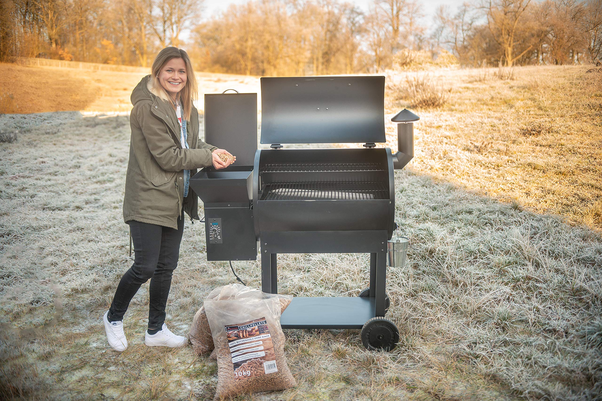 ACTIVA Smoker Grill El Paso I Pellet Smoker mit automatischer Pelletzuführung & Thermometer I Edelstahl-Grill für BBQ & Räuchern